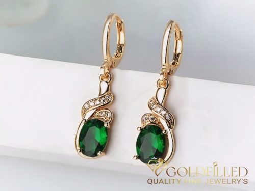 Goldfilled Antiallergenic Earrings Green Stone 38mm 18K Color