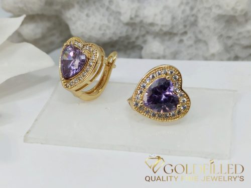 Goldfilled Antiallergenic Heart Purple Stone Earrings 15mm 18K color