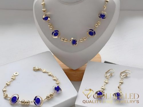 Goldfilled Antiallergenic Necklace Blue Stone 45cm + Bracelet 19cm + Earrings 14K Color