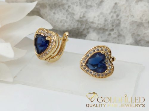 Goldfilled Antiallergenic Heart Blue Stone Earrings 15mm 18K color