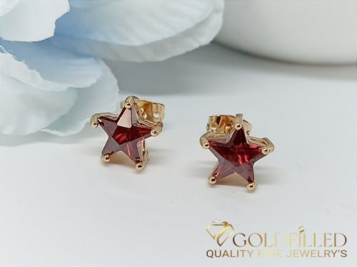 Goldfilled Antiallergenic Stud Earring with Red Stone 9 mm 18K Color