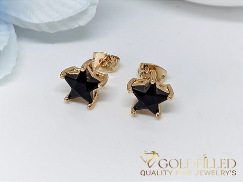 Goldfilled Antiallergenic Stud Earring with Black Stone 9 mm 18K Color